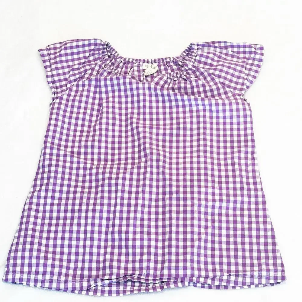 Olive Juice Gingham Plaid Top sz 7 purple gingham short sleeve Flutter Sleeve
